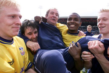 Palace celebrate at Stockport Palace celebrate at Stockport